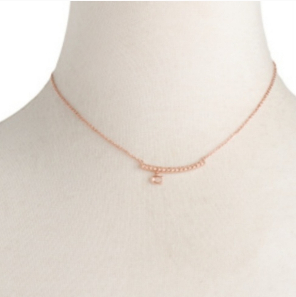 Coach Rose Gold Bar C Charm Necklace NWT - Picture 2 of 5